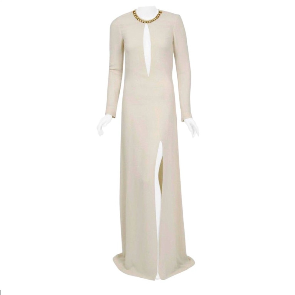 Vintage 2006 Alexander McQueen Documented White Silk Chain Plunge High-Slit Gown - Picture 4 of 10